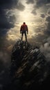 Man on Top of Mountain with Backpack and Music Album Cover Promo