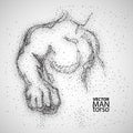 Man torso. Graphic drawing with black particles