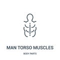 man torso muscles icon vector from body parts collection. Thin line man torso muscles outline icon vector illustration