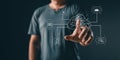 man touch cloud computing diagram show on hand. Data storage.Cloud technology.Secure backup Networking and internet service Royalty Free Stock Photo