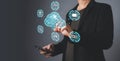 man touch icon cloud computing diagram show on hand. Data storage.Cloud technology.Secure backup and consistency Networking and Royalty Free Stock Photo