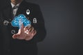 man touch icon cloud computing diagram show on hand. data storage.cloud technology.secure backup and consistency networking and Royalty Free Stock Photo
