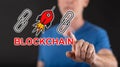 Man touching a blockchain success concept on a touch screen Royalty Free Stock Photo