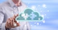 Man touching a cloud networking concept Royalty Free Stock Photo