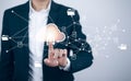Man touching connect to data information on the Cloud Computing Technology Internet Storage Network Concept And a large database b Royalty Free Stock Photo