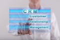 Man touching a crm concept on a touch screen Royalty Free Stock Photo