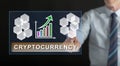 Man touching a cryptocurrency success concept Royalty Free Stock Photo