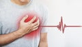 A man touching his heart, with heart pulse sign. Heart attack, and others heart disease Royalty Free Stock Photo