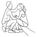 Man touching his lover with love and care vector illustration sketch doodle hand drawn with black lines isolated on white