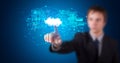 Man touching cloud system hologram Royalty Free Stock Photo