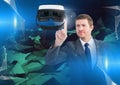 Man touching and interacting with virtual reality headset with transition effect Royalty Free Stock Photo