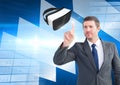 Man touching and interacting with virtual reality headset with transition effect Royalty Free Stock Photo