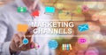 Man touching marketing channels concept Royalty Free Stock Photo