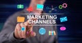 Man touching a marketing channels concept Royalty Free Stock Photo