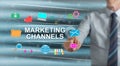 Man touching a marketing channels concept