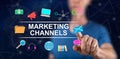 Man touching a marketing channels concept Royalty Free Stock Photo