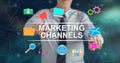 Man touching a marketing channels concept Royalty Free Stock Photo