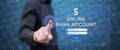 Man touching an online bank account website Royalty Free Stock Photo