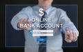 Man touching an online bank account website on a touch screen Royalty Free Stock Photo