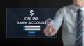 Man touching an online bank account website on a touch screen Royalty Free Stock Photo