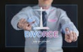 Man touching an online divorce advice website on a touch scre