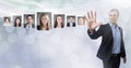 Man touching portrait profiles of different people Royalty Free Stock Photo