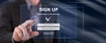 Man touching a signup concept