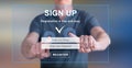 Man touching a signup concept