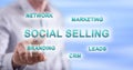 Man touching a social selling concept on a touch screen Royalty Free Stock Photo