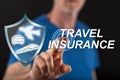 Man touching a travel insurance concept Royalty Free Stock Photo