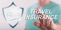 Man touching a travel insurance concept on a touch screen Royalty Free Stock Photo