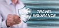Man touching a travel insurance concept Royalty Free Stock Photo