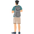 Man tourist with backpack backside vector icon