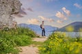 Man tourist in Herceg Novi old town. Historical and touristic center of Herceg Novi. Montenegro Royalty Free Stock Photo