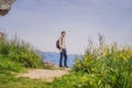 Man tourist in Herceg Novi old town. Historical and touristic center of Herceg Novi. Montenegro Royalty Free Stock Photo