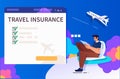 man tourist reading travel insurance security paper transportation summer vacation holiday concept