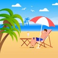 Man Tourist Resting along on Beach Illustration