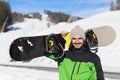 Man Tourist Snowboard Ski Resort Snow Winter Mountain Happy Smiling Guy On Holiday Royalty Free Stock Photo