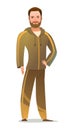 Man in tracksuit. Guy got ready for sports activities. Cheerful person. Standing pose. Cartoon comic style flat design