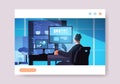 man trader stock market broker analyzing charts graphs and rates on computer monitors at workplace