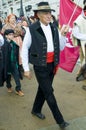 A man in traditional country costume during the sheep transhumance festival passing through Madrid Spain