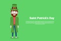 Man In Traditional Irish Costume And Green Hat Over Template Saint Patricks Day Background Royalty Free Stock Photo