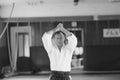 A man in traditional Japanese Aikido training clothes