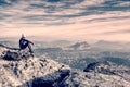 man on the trail looking on high mountain peak Royalty Free Stock Photo
