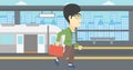 Man at the train station vector illustration. Royalty Free Stock Photo