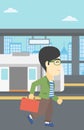 Man at the train station vector illustration. Royalty Free Stock Photo