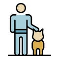 Man training dog icon color outline vector Royalty Free Stock Photo