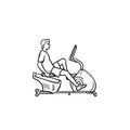 Man on exercise bike hand drawn outline doodle icon.