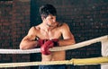 Man training gym boxing mma ring shadow boxing mixed martial art Royalty Free Stock Photo