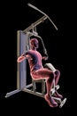 Man training on hammer strength macine, 3D illustration